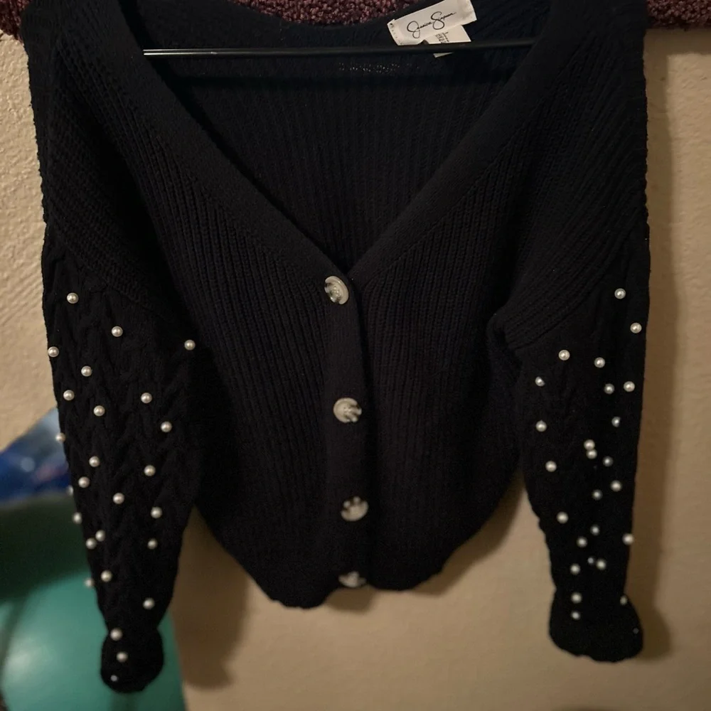 Jessica Simpson Black Cardigan with Pearl Details - Picture 1 of 1